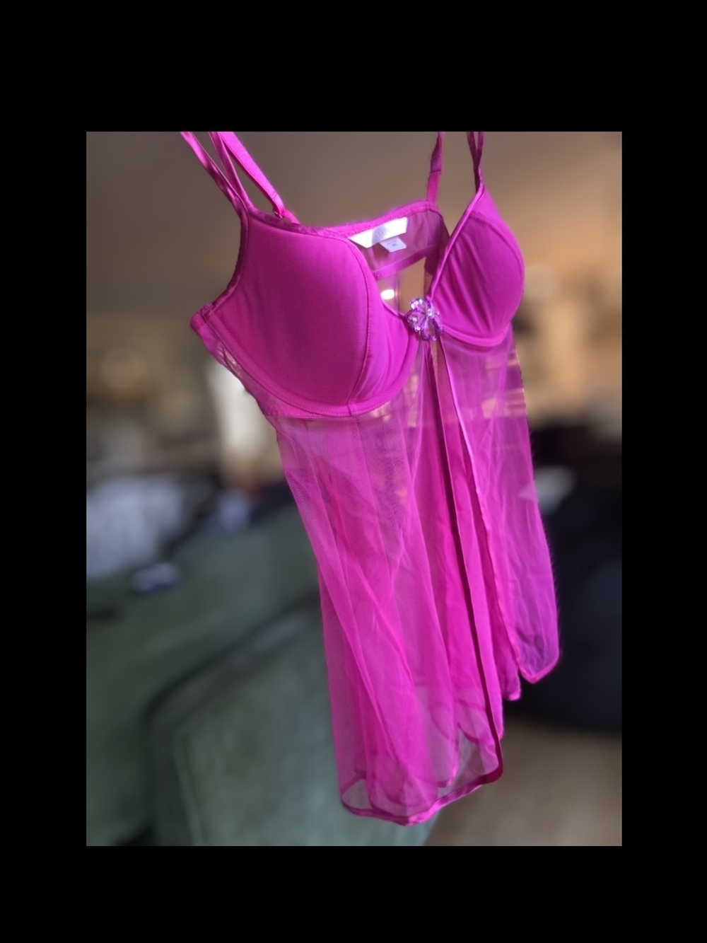 Vintage Y2K Victoria's Secret Hot Pink Sheer Babydoll Chemise Bra